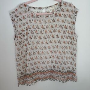 Vince Camuto Sheer Floral Boho Blouse Top Size L